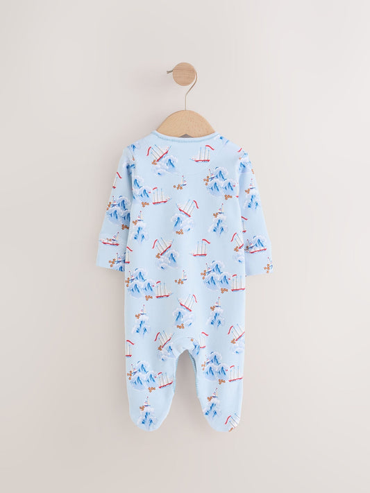 Blue/White Nautical Cath Kidston Baby 100% Cotton Sleepsuits 2 Pack
