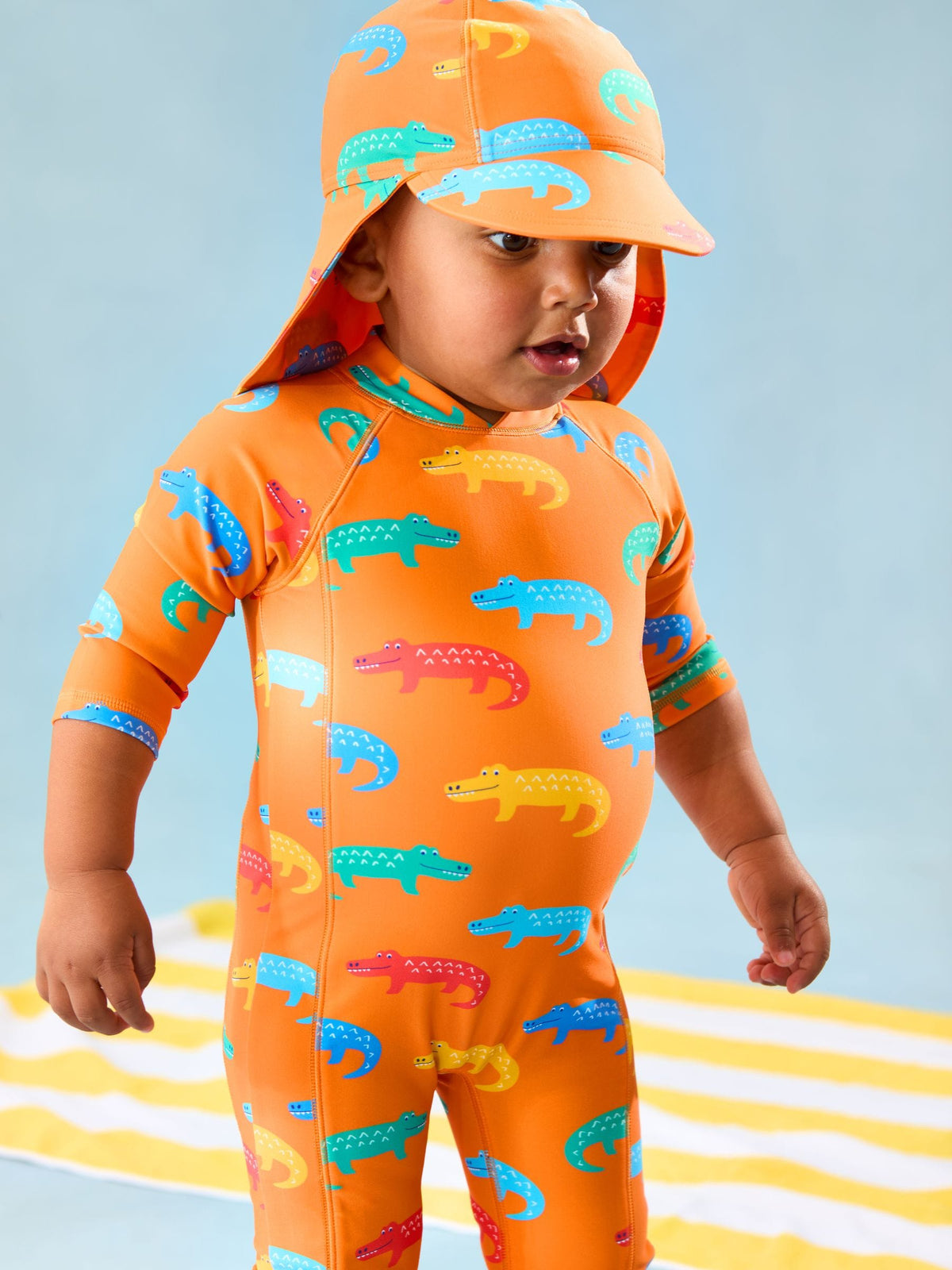 JoJo Maman Bébé Orange Crocodile UV Sun Protection Swim Hat image 4