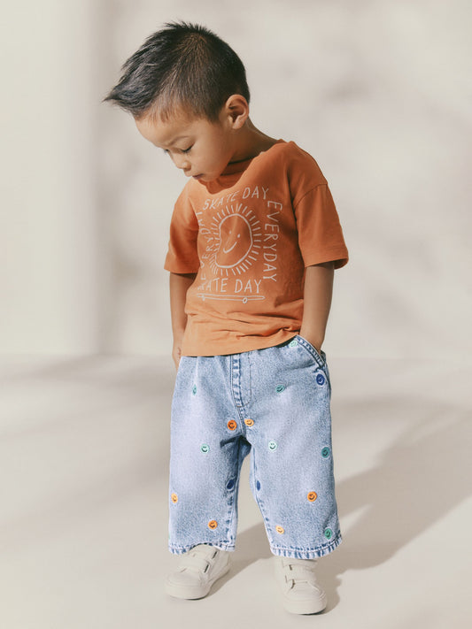 Dsiney Kidz - Blue All Over Embroidered Wide Fit Jeans (3mths-7yrs) image 2