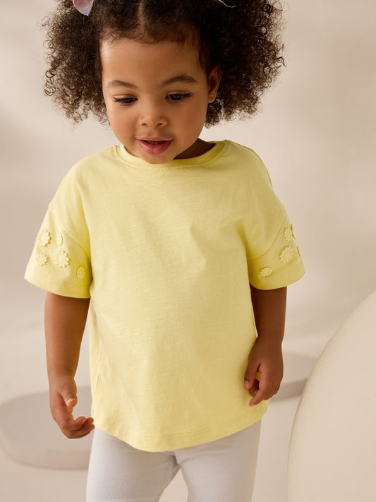 Yellow 100% Cotton Daisy Short Sleeve T-Shirt (3mths-7yrs) image 3