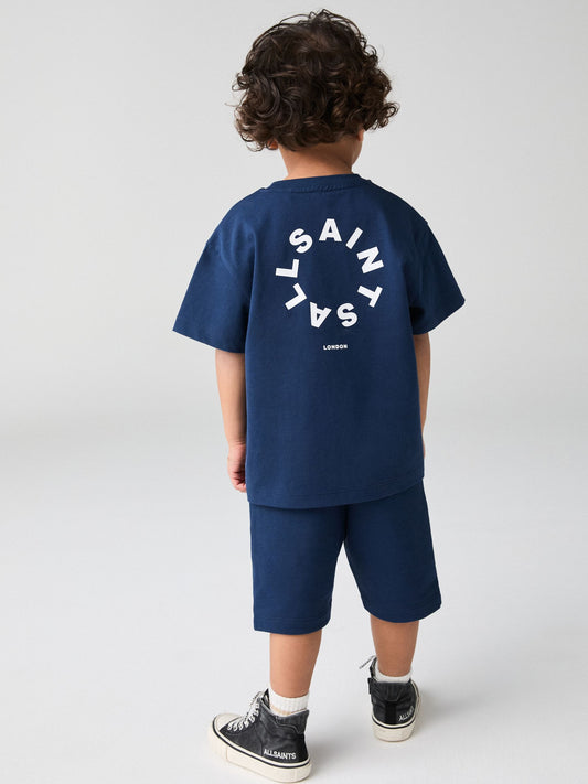 smALLSAINTS Navy Younger Boys Tierra 100% Cotton T-Shirt and Sweat Shorts Set image 2