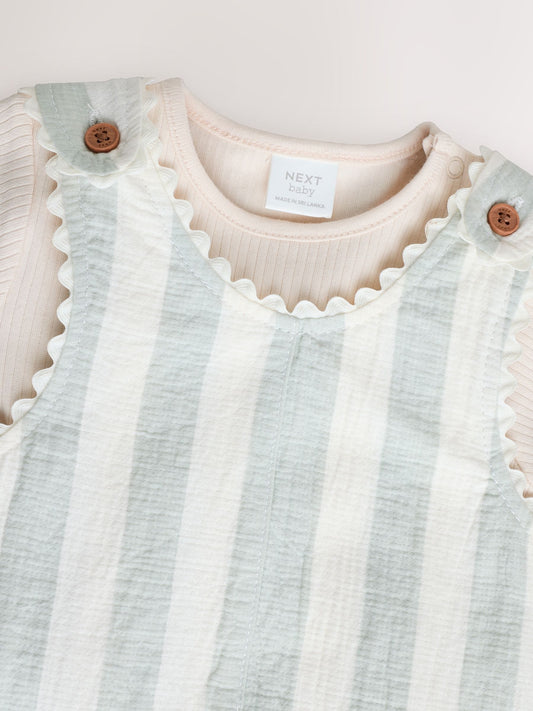 Mint Green Stripe Short Sleeve Baby Bodysuit and Dungarees Set (0mths-2yrs) image 3