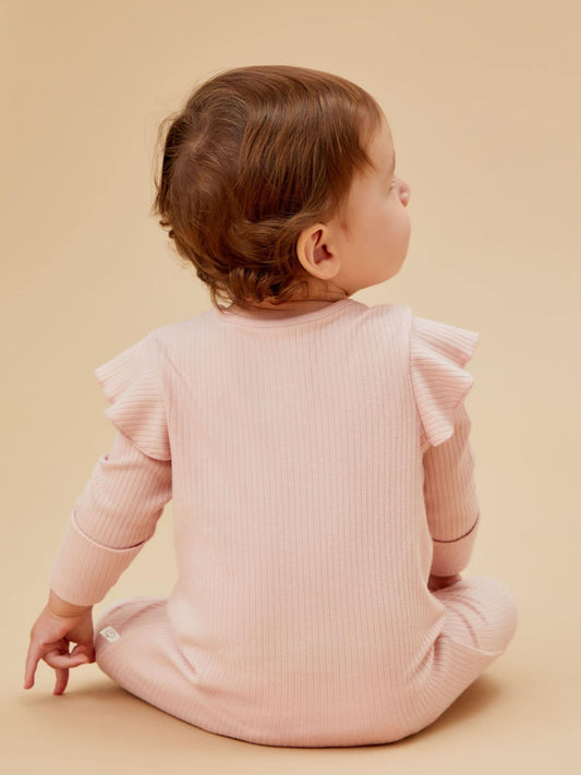 MORI Pink Supersoft Ribbed 2 Way Zip Sleepsuit image 2