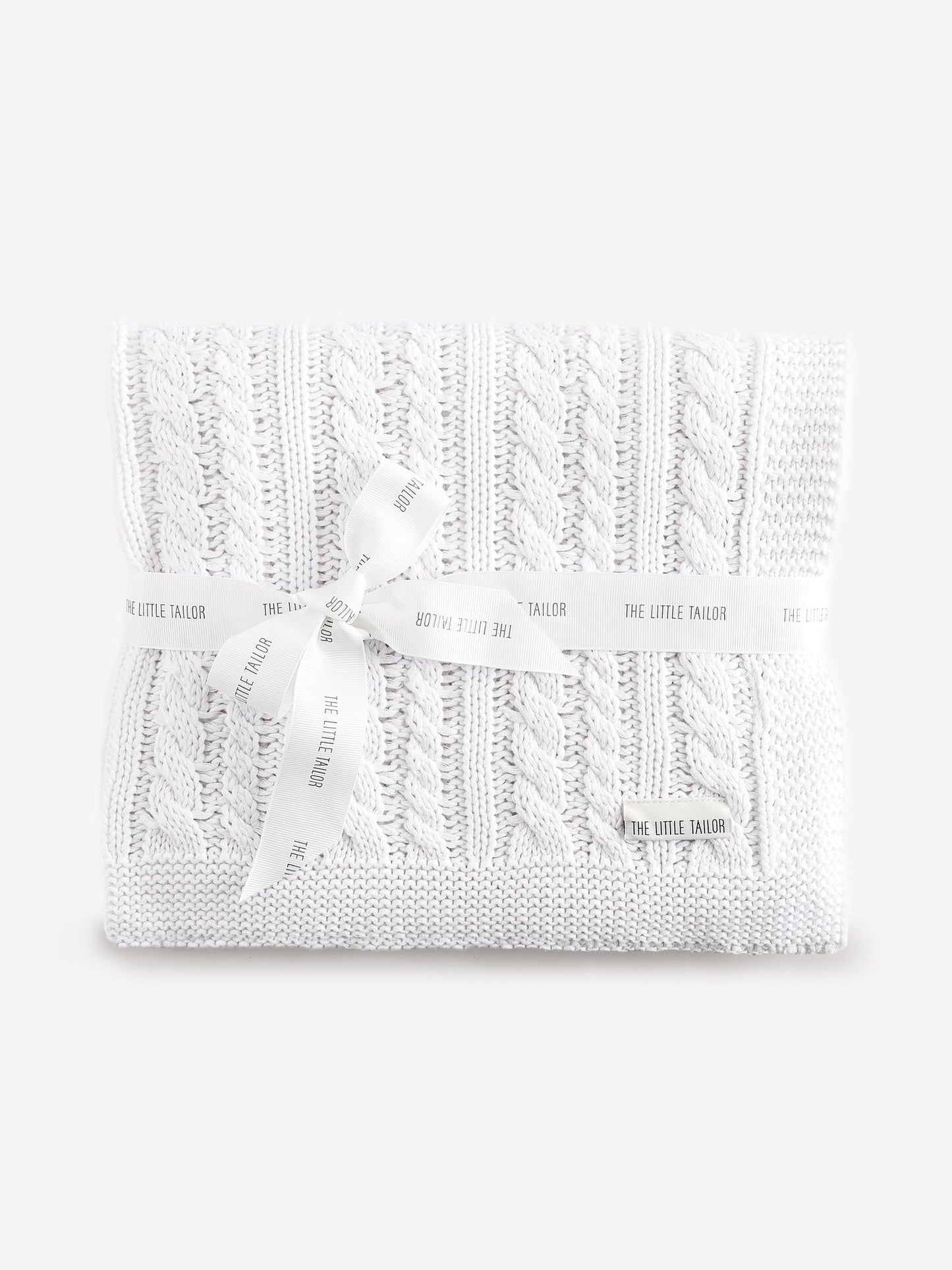 The Little Tailor White Baby Fisherman Cable Knitted Blanket image 1