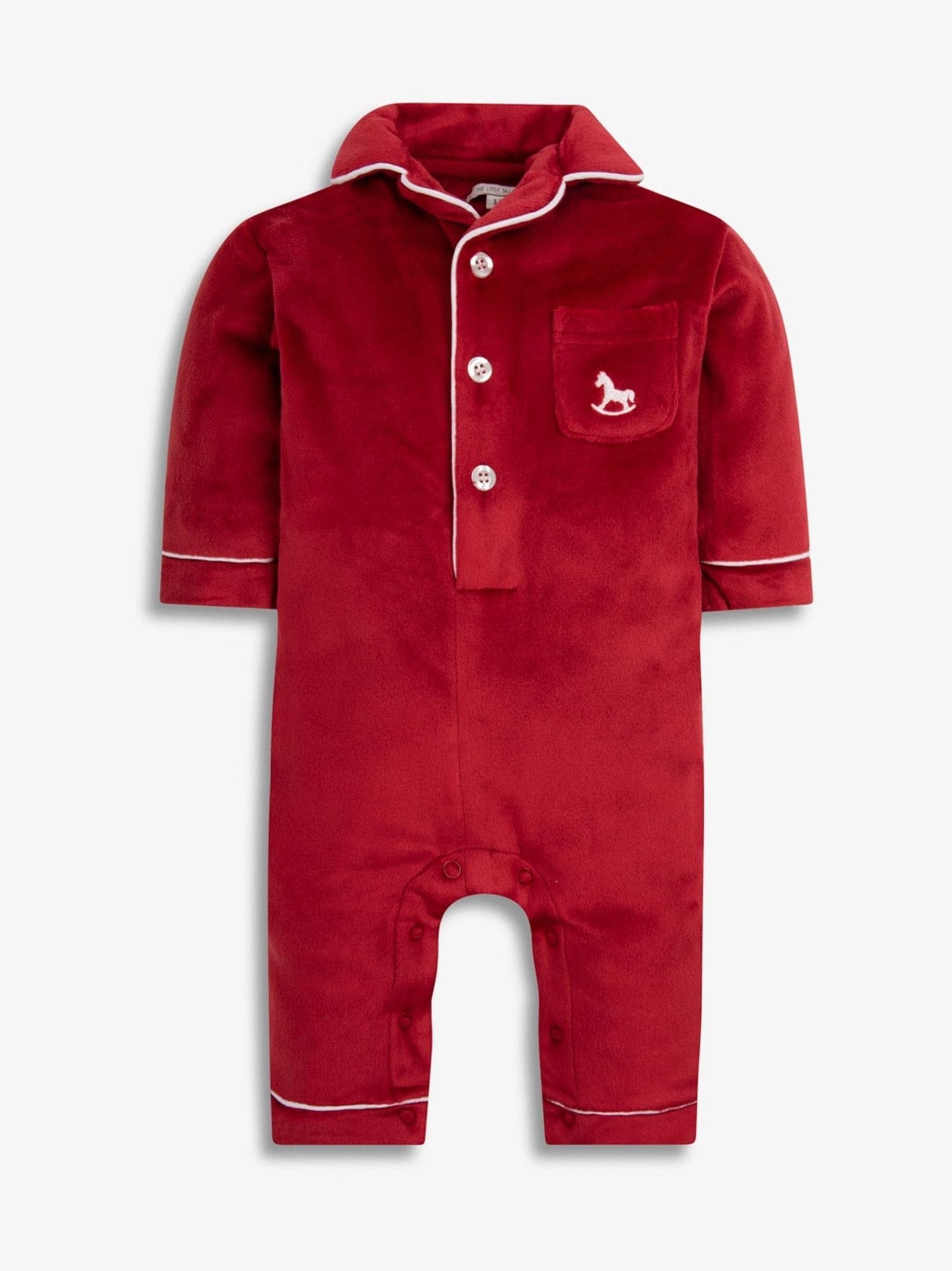 The Little Tailor Red Luxury Soft Touch Velour Onsie Rompersuit image 6