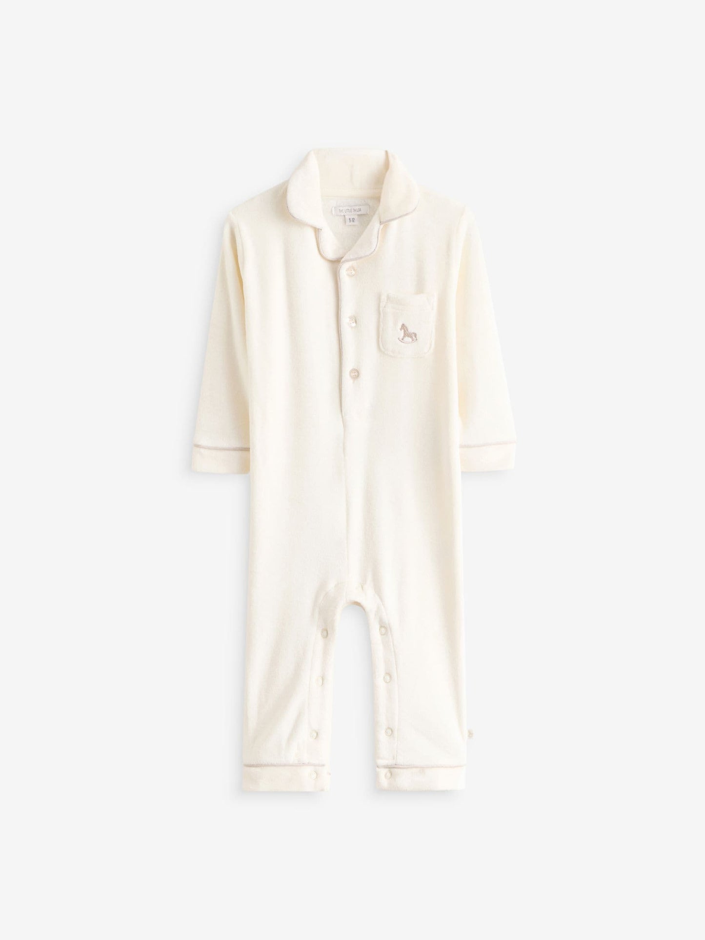 The Little Tailor Cream Luxury Soft Touch Velour Onsie Rompersuit image 3