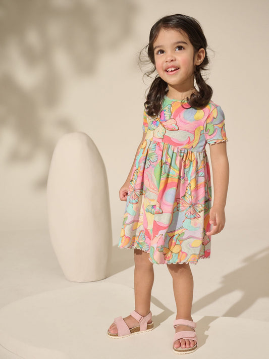 Rainbow Butterfly Ribbed Jersey Dres (3mths-7yrs)