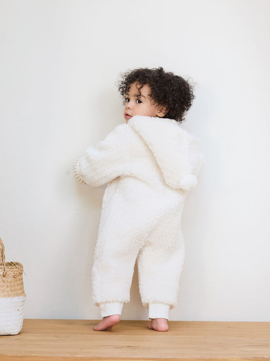 The Little Tailor Cream Chunky Sherpa Fleece Pramsuit image 2