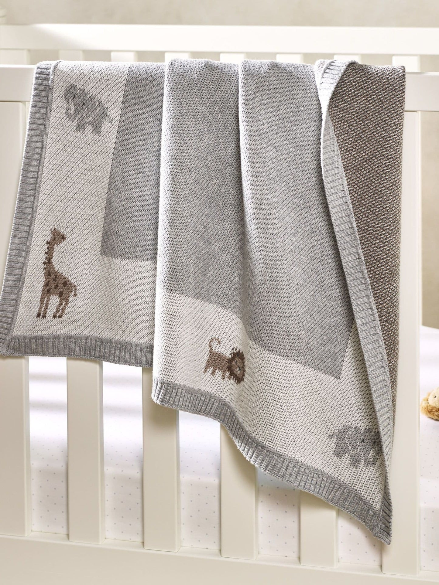 The White Company Grey Baby Cotton Safari Animal Blanket image 1