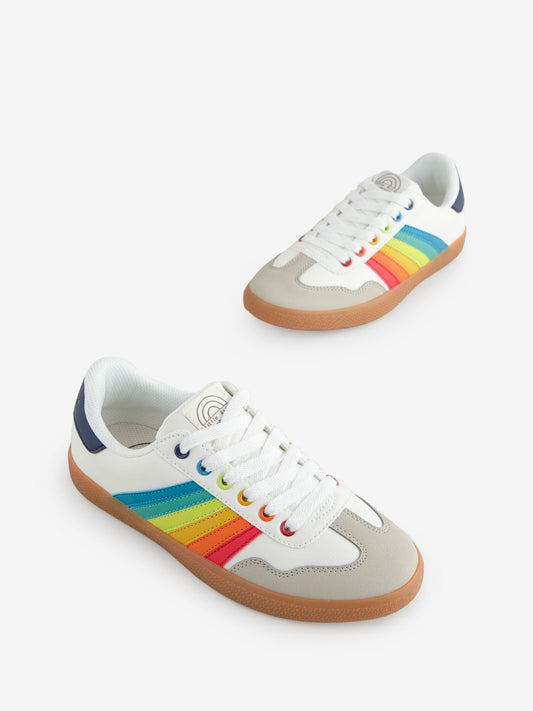 Little Bird by Jools Oliver White Older Gum Sole Trainers with Rainbow Stripe image 2
