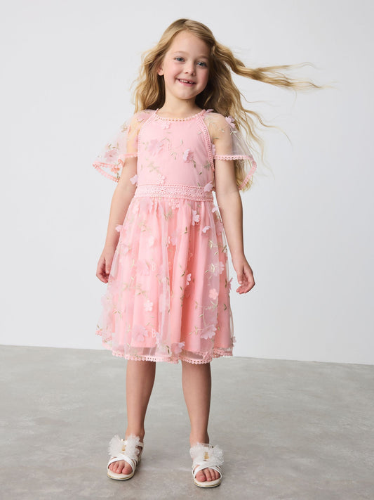 Baker by Ted Baker Pink 3D Scattered Floral Print Angel Sleeve Dress