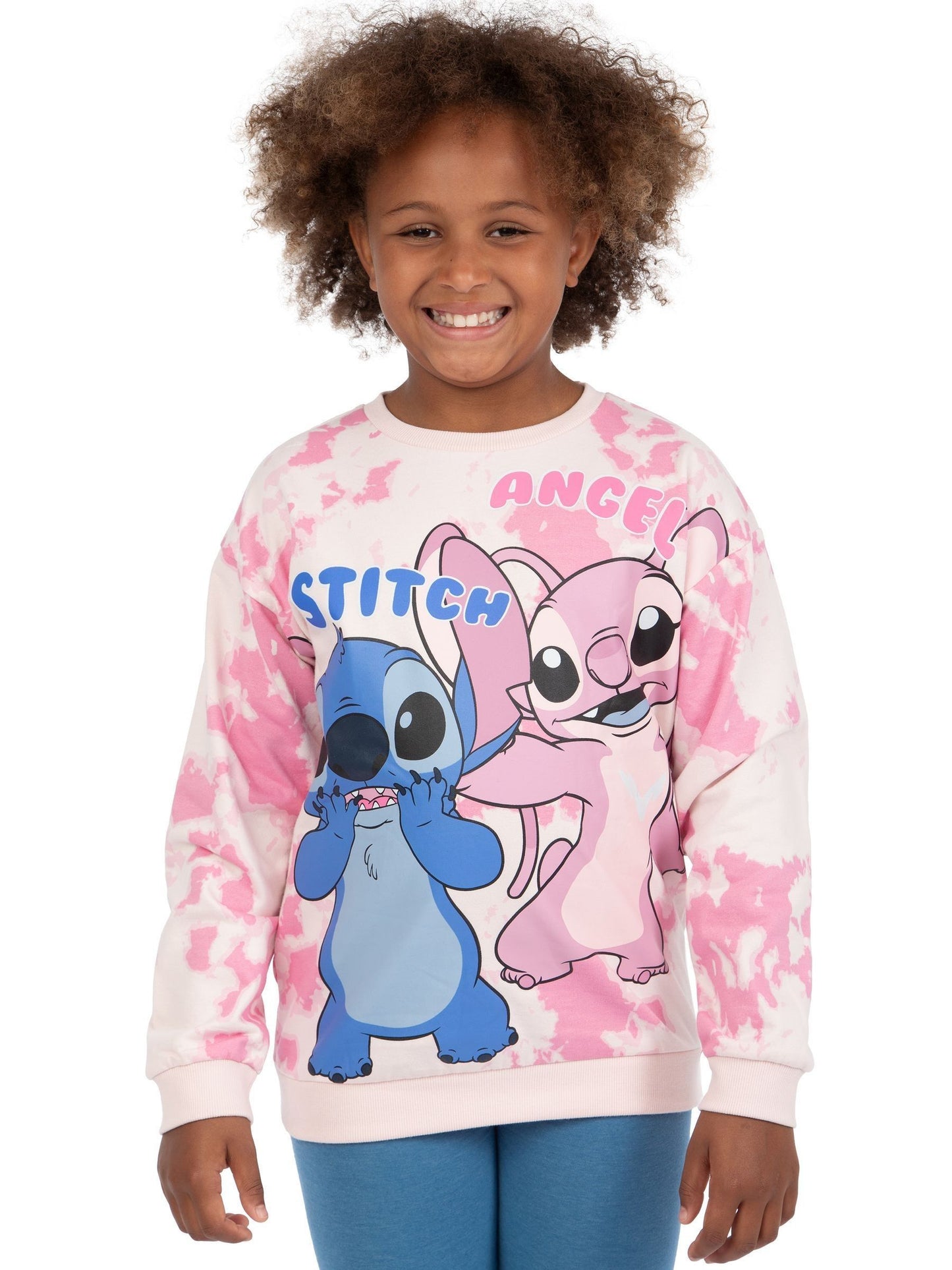 Character Pink 100% Cotton Disney Lilo and Stitch Sweatshirt And Leggings Set with Stitch And Angel image 8