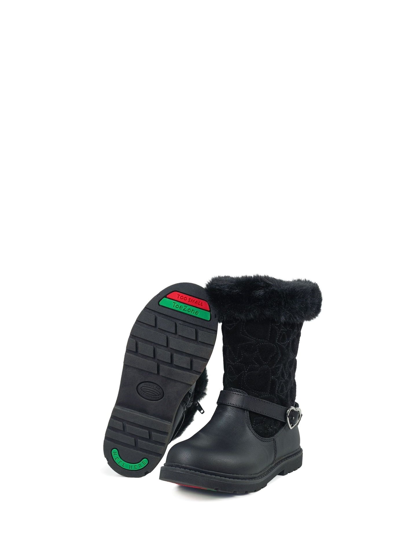 Toezone Black Lumi Faux Fur Zip Heart Buckle Boots image 6