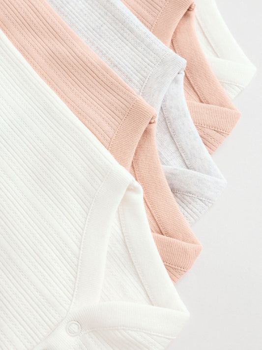 Pink 5 Pack Vest Pointelle Baby Bodysuits image 3