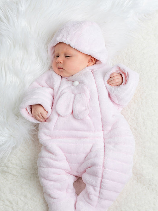 Emile Et Rose Pink Deep Pile Fleece Pramsuit With 3d Bunny image 2
