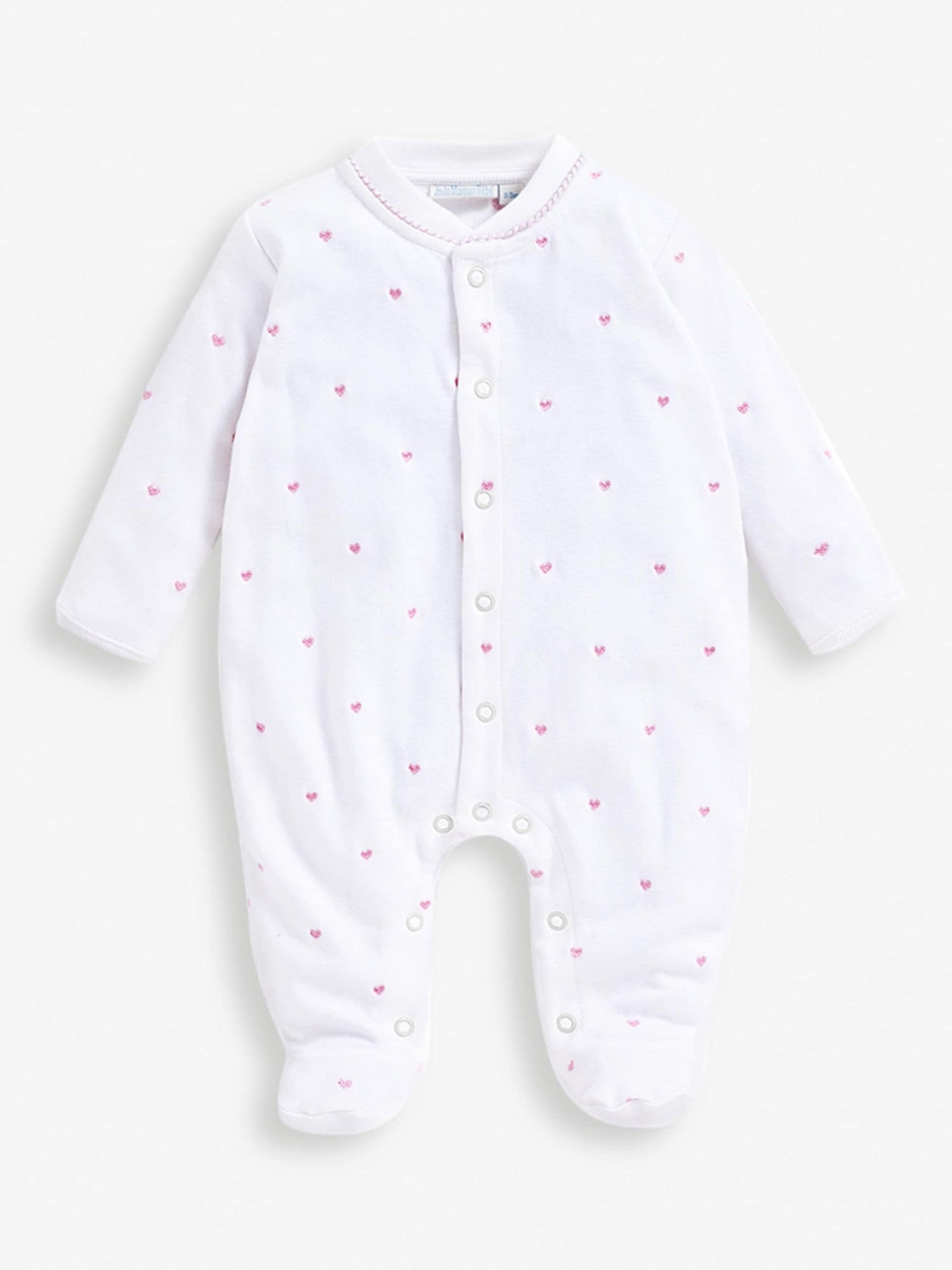 JoJo Maman Bébé Pink Heart Cotton Embroidered Sleepsuit image 4