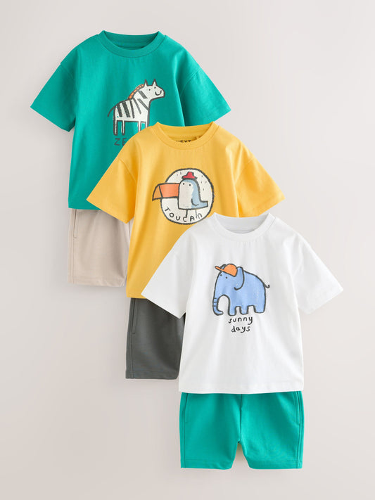 Multi Safari Short Sleeve T-Shirts & Shorts Set 3 Pack (3mths-7yrs) image 3