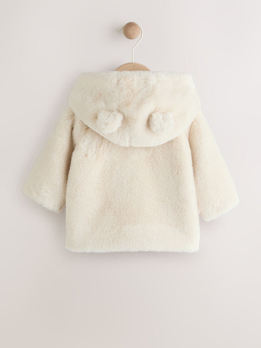 White Faux Fur Hooded Baby Jacket (0mths-2yrs)