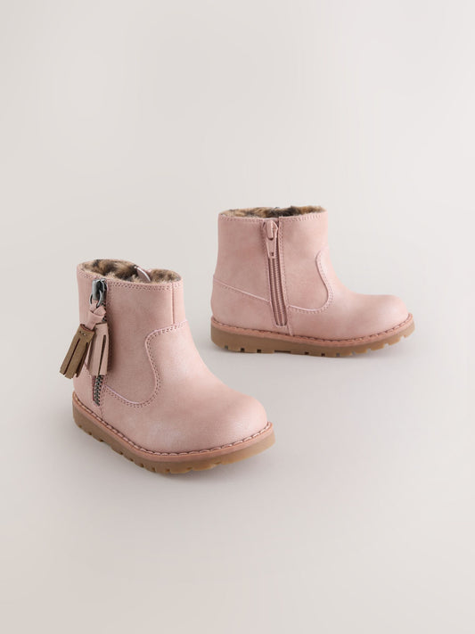 Pink Standard Fit (F) Chelsea Zip Tassel Ankle Boots image 2