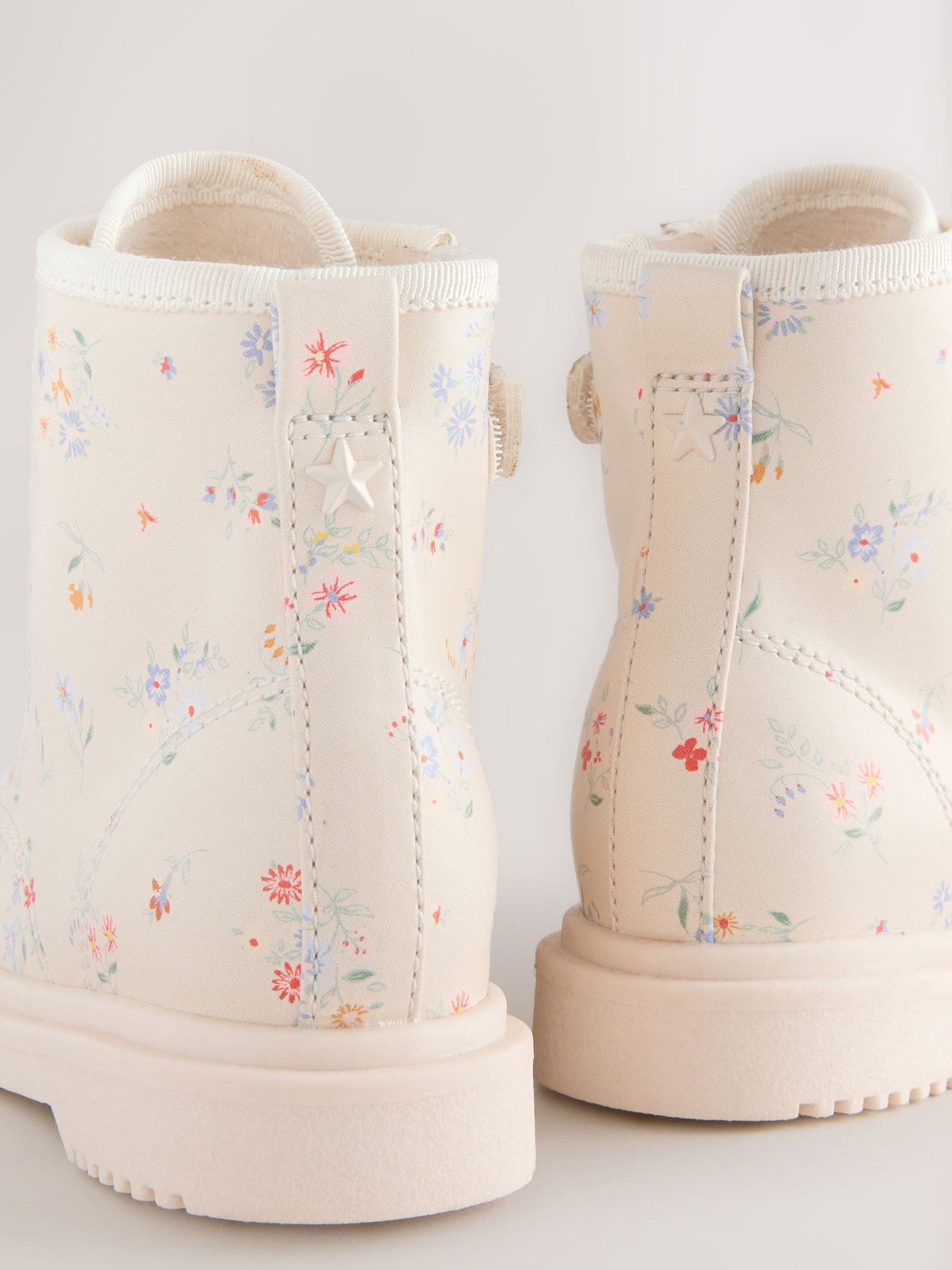 Cream Floral Standard Fit (F) Lace-Up Ankle Boots image 5