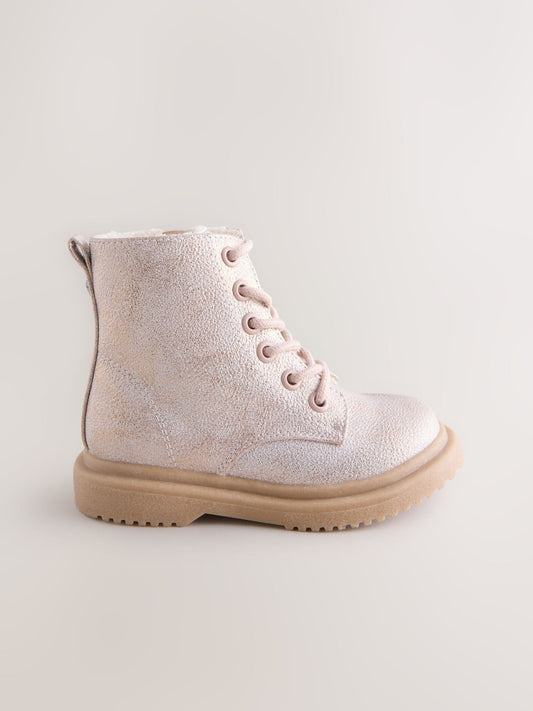 Pink Shimmer Standard Fit (F) Lace-Up Ankle Boots image 2