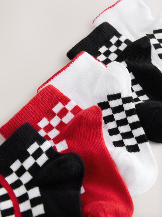 White/Black/Red Checkerboard Rich Trainers Socks 7 Pack image 3