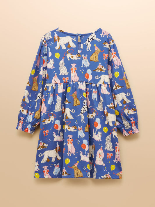 Joules Girls' Hampton Blue Dog Long Sleeve Jersey Dress image 2