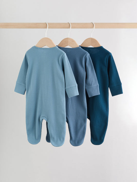Blue 3 Pack Baby Two Way Zip Sleepsuits (0-2yrs) image 2