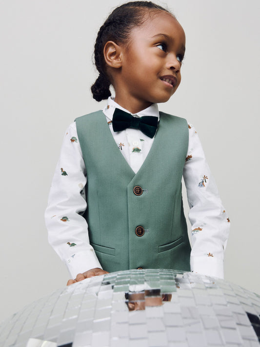 Green Dino Waistcoat Shirt Trousers and Bow Tie Set (3mths-9yrs) image 3