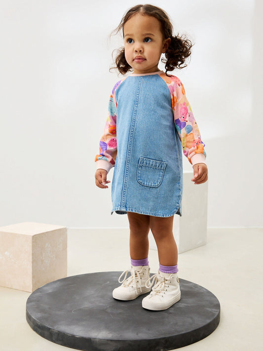Pink Monster Raglan Denim Dress (3mths-8yrs)