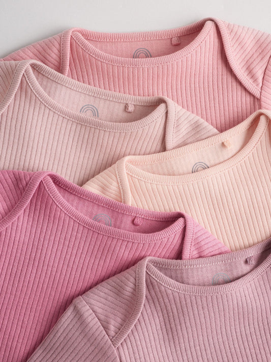 Pink 5 Pack Long Sleeve Baby Bodysuits image 3