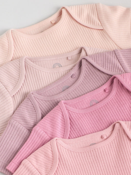 Pink 5 Pack Short Sleeve Baby Bodysuits image 3