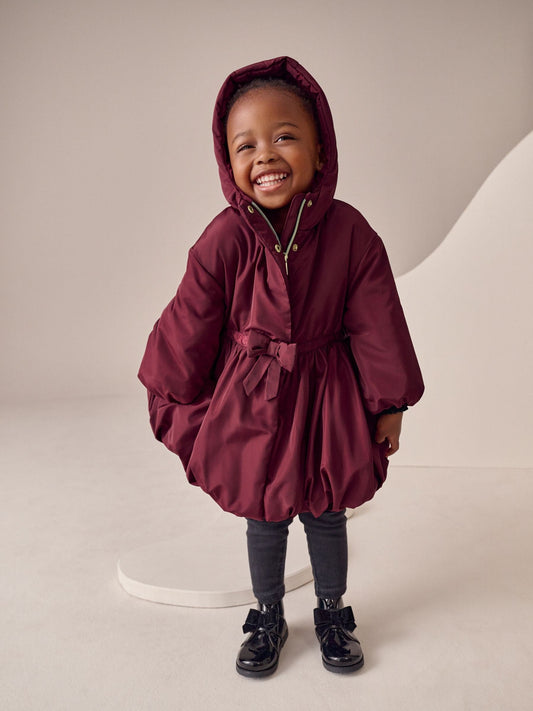 Burgundy Red Shower Resistant Skirted Coat With Bow Detail (3mths-7yrs)