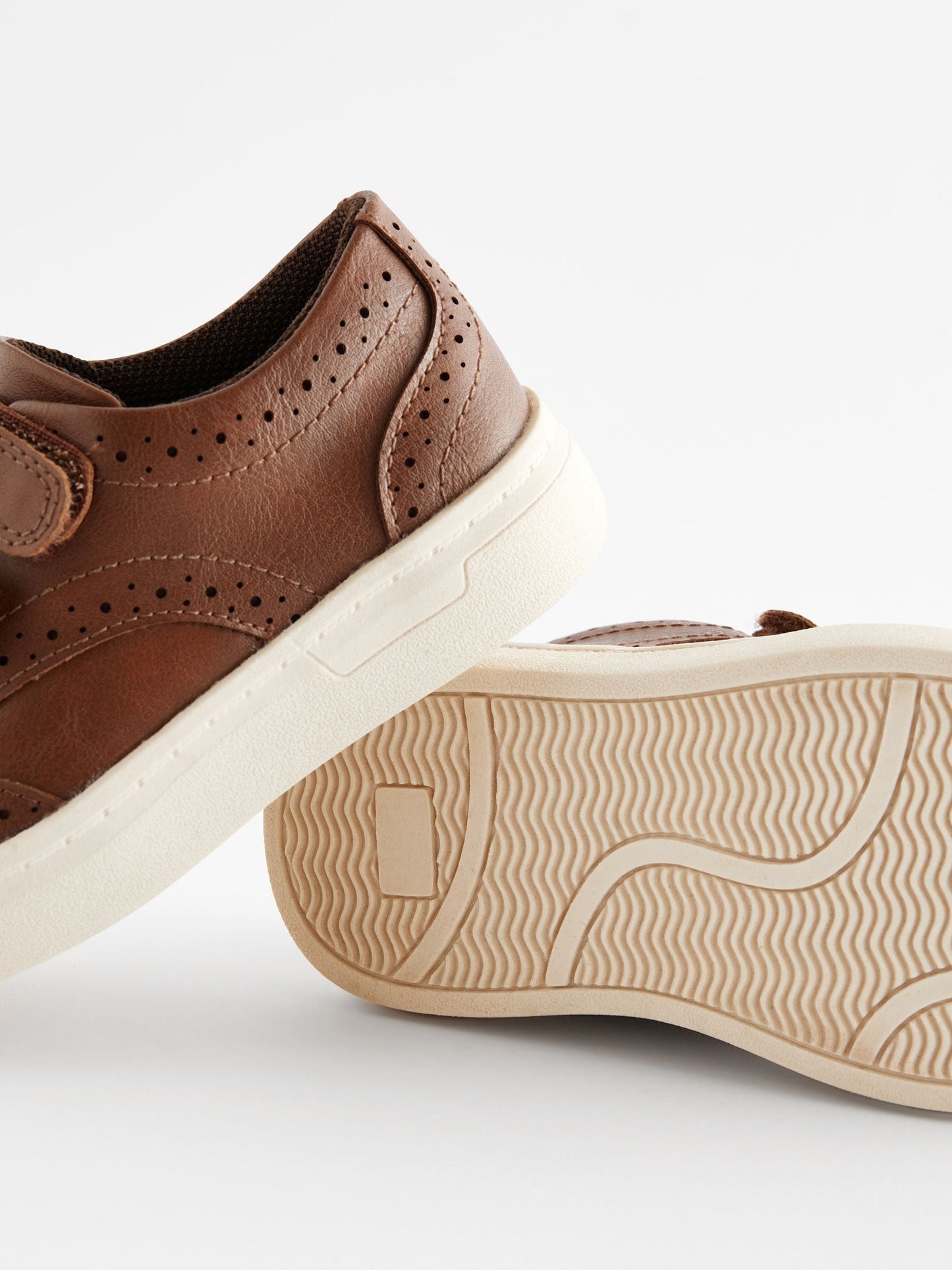 Tan Brown Wide Fit (G) Touch Fastening Brogue Shoes image 4
