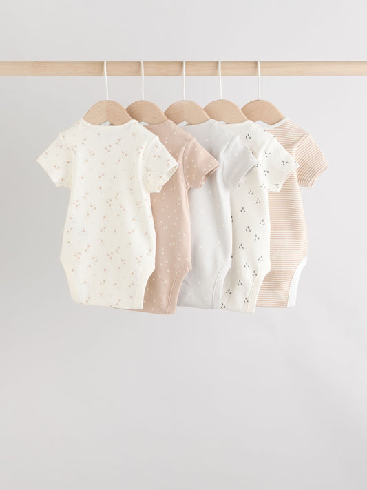 Dsiney Kidz - Neutral 100% Cotton Short Sleeve Baby Bodysuits 5 Pack image 2