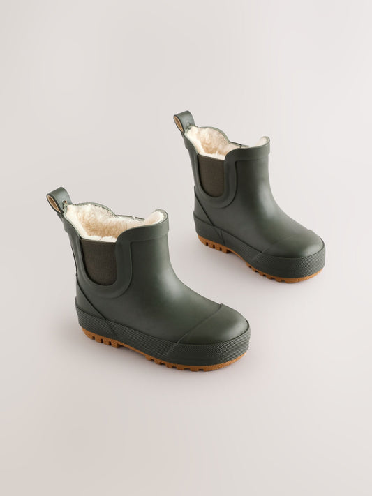 Khaki Green Warm Lined Ankle Wellies image 2