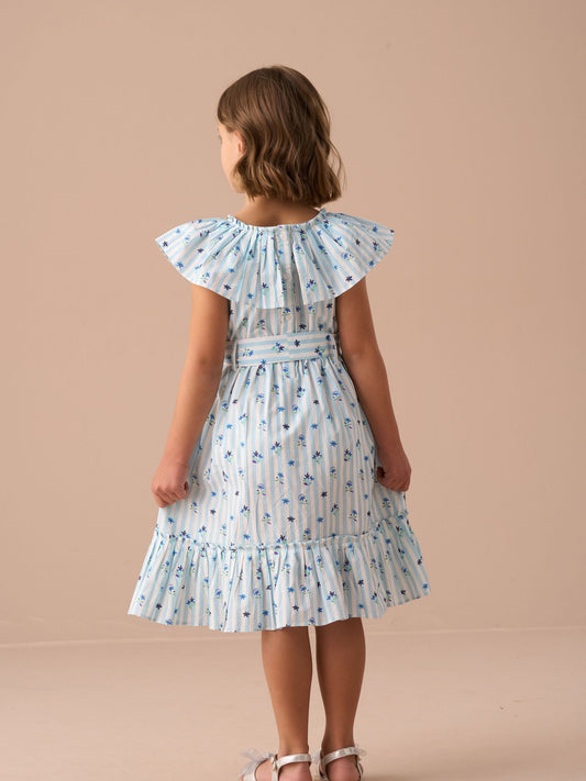 Dsiney Kidz - Angel & Rocket Blue Flori Pleated Collar 100% Cotton Dress image 2