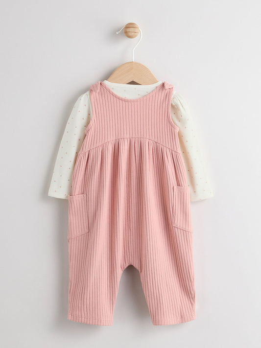 Pink Baby Jersey Dungaree and Bodysuit 2 Piece Set (0mths-2yrs)