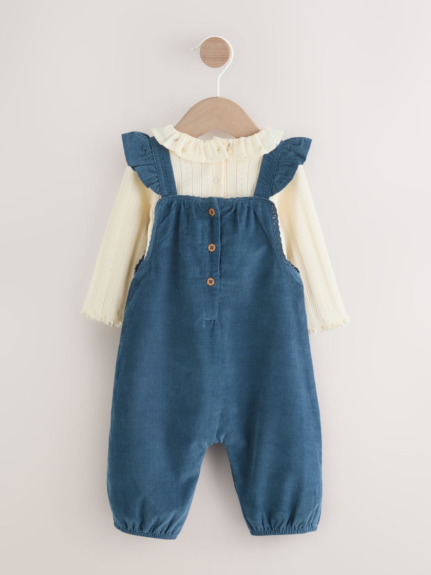 Navy Embroidered Baby Print Long Sleeve Bodysuit and Cord Dungarees Set 2 Piece (0mths-2yrs)