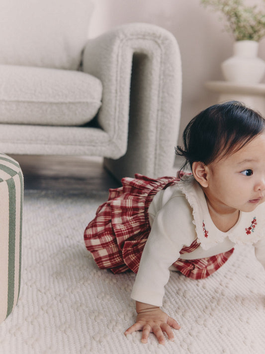 Red Check Long Sleeve Bodysuit, Bubble Skirt and Tights Baby 3 Piece Set (0mths-2yrs)