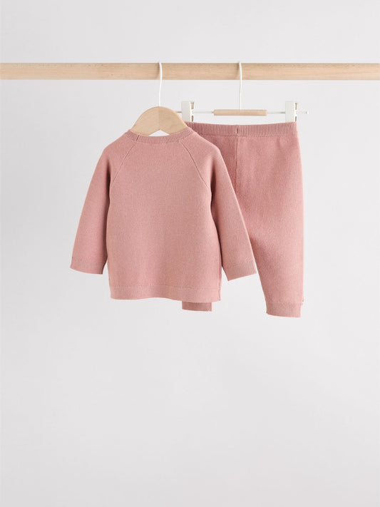 Pink Baby Knitted Wrap Jumper and Leggings 2 Piece Set (0mths-2yrs) image 2
