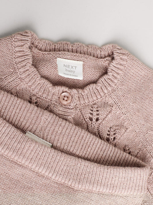 Mink Brown Frill Knitted Bow Cardigan Set (0mths-3yrs) image 3