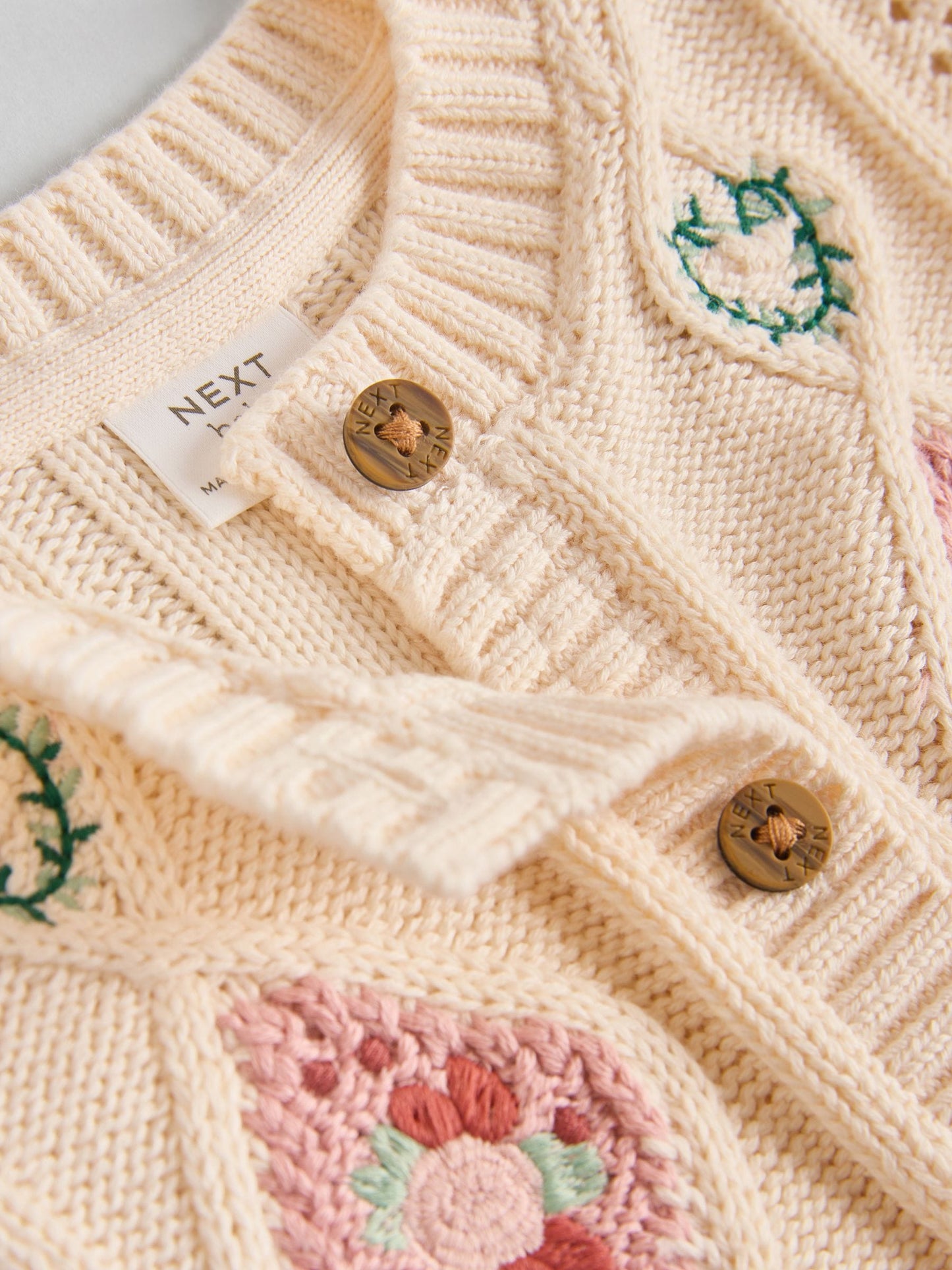 Cream Embroidered Baby Knitted Cardigan and Leggings 2 Piece Set (0mths-3yrs)