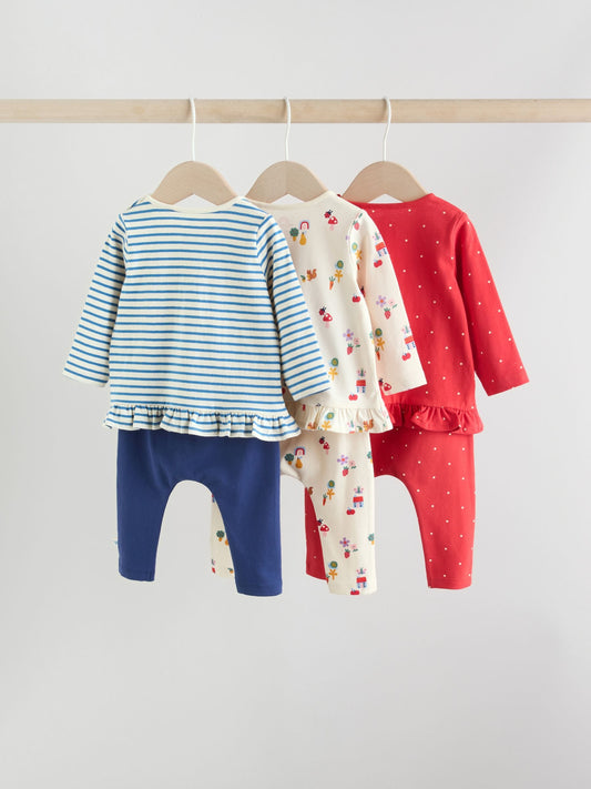 Red/Blue/Cream Long Sleeve Top And Leggings Set 6 Piece (0mths-3yrs)