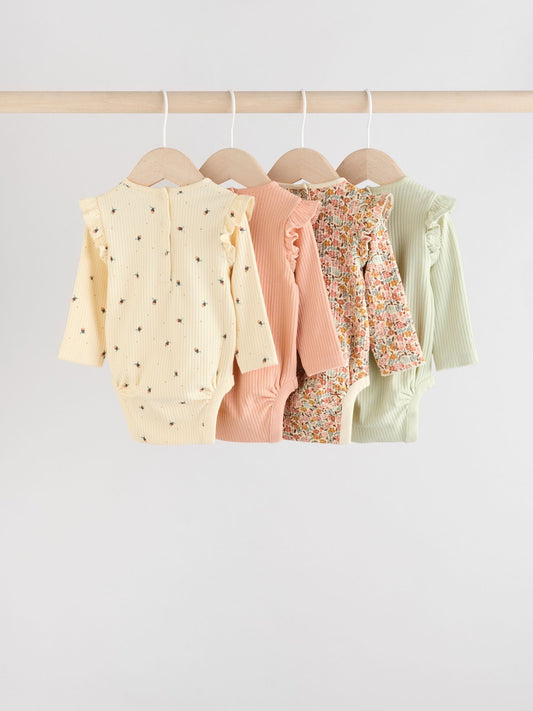 Dsiney Kidz - Blue/Cream/Coral Ditsy Baby Long Sleeve Frill Bodysuits 4 Pack (0mths-2yrs) image 2
