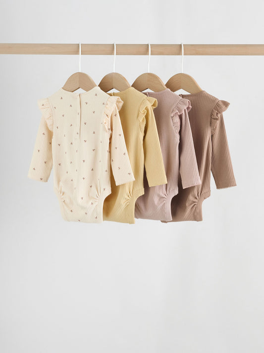 Dsiney Kidz - Purple/Yellow/Cream Ditsy Baby Long Sleeve Frill Bodysuits 4 Pack (0mths-2yrs) image 2