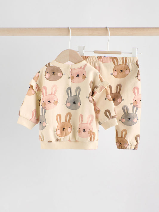 Cream/ Pink Bunny Rabbit Baby Sweater and Joggers Set 2 Piece (0mths-2yrs) image 3
