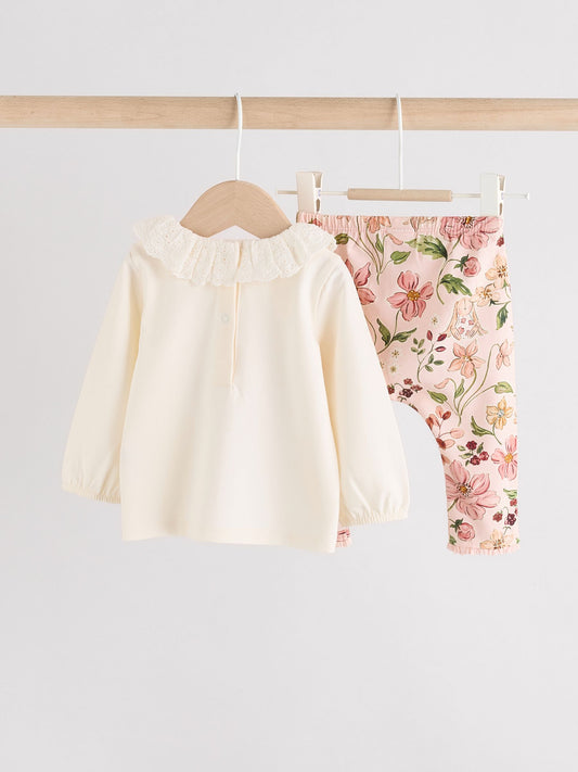 Dsiney Kidz - White/Pink/Bunny/Floral Baby Long Sleeve Top and Leggings Set (0mths-2yrs) image 2