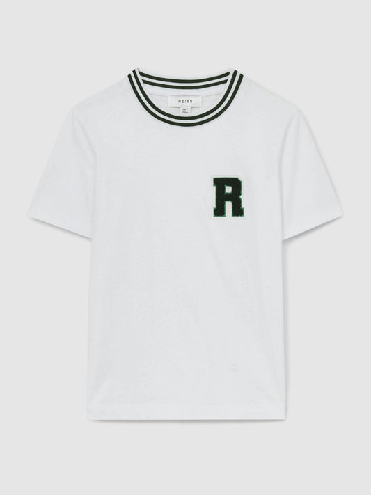 Reiss White Palmers 9-13 yrs Cotton Letter Patch T-Shirt image 2
