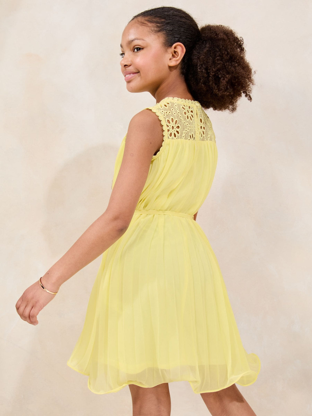Lipsy Lemon Yellow Pleated Lace Yoke Occasion Dress (5-16yrs) - image 4